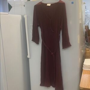 Sezane Chic Long Sleeve Burgundy Dress